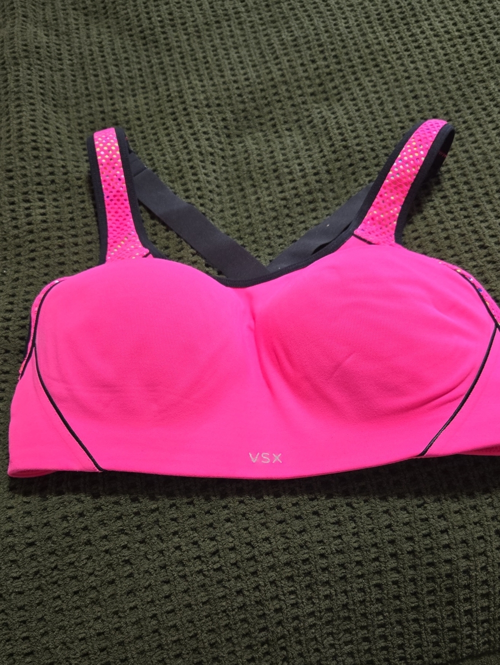 VSX Bright Pink Padded High-Support Sports Bra with Rhinestone Straps